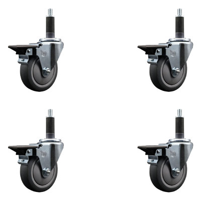 Thermoplastic Rubber Swivel 1 Inch Expanding Stem Caster Set with Brake SCC