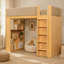 Lit mezzanine simple en bois massif avec barrières de sécurité entièrement recouvertes de cuir PU rembourré-1864470836