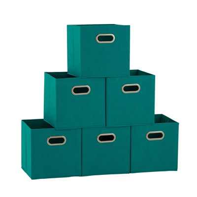 Household Essentials Open Fabric Storage Cube Bins, Aqua, Set Of 6