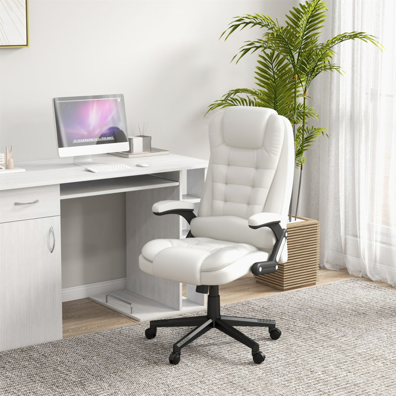 High Back Vibration Massage Office Chair With 6 Vibration Points, Heated Reclining PU Leather Computer Chair With Armrest And Remote