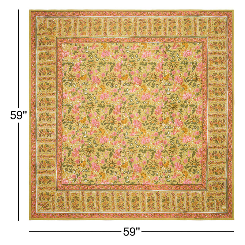 Damaris Tablecloth - Pink/Mustard - 59" x 59", 59'' Square