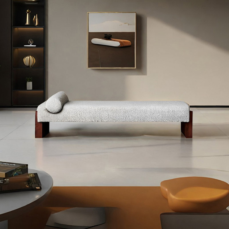 Banc rembourré en mélange de polyester Nilan, Gris, H 17,71 po x l 62,99 po x P 19,68 po