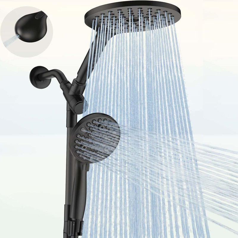 Pomme de douche à main double MakeFit, système de têtes de douche à pluie 2 en 1, pomme de douche à effet pluie de 8 pouces et pomme de douche à main à haute pression à 10 modes avec lavage intégré