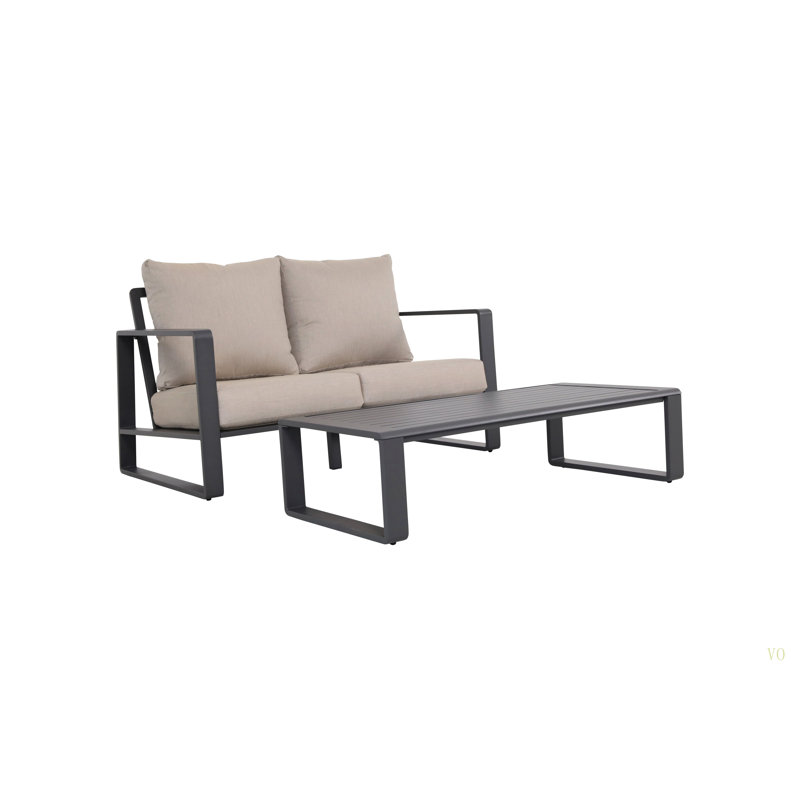 Double Sofa + Rectangular Coffee Table, Cushions, Tan, Light Gray