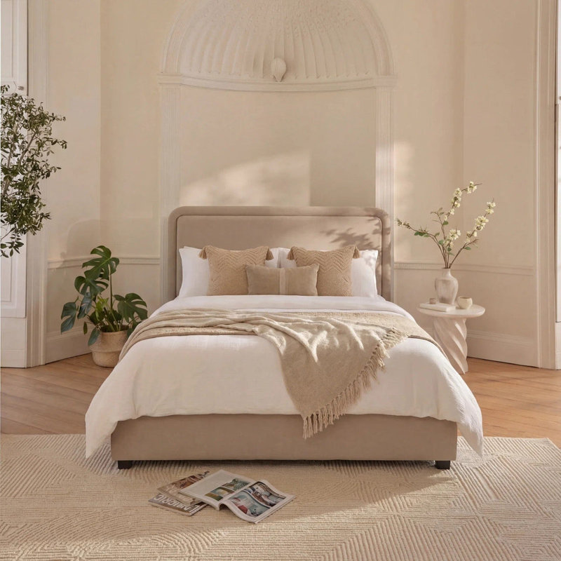 Ottoman Bed, Double, Soft Beige