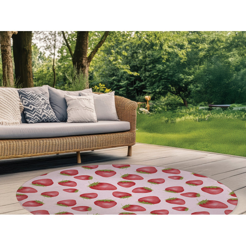 Summer Strawberries Outdoor Rug, Round 5'