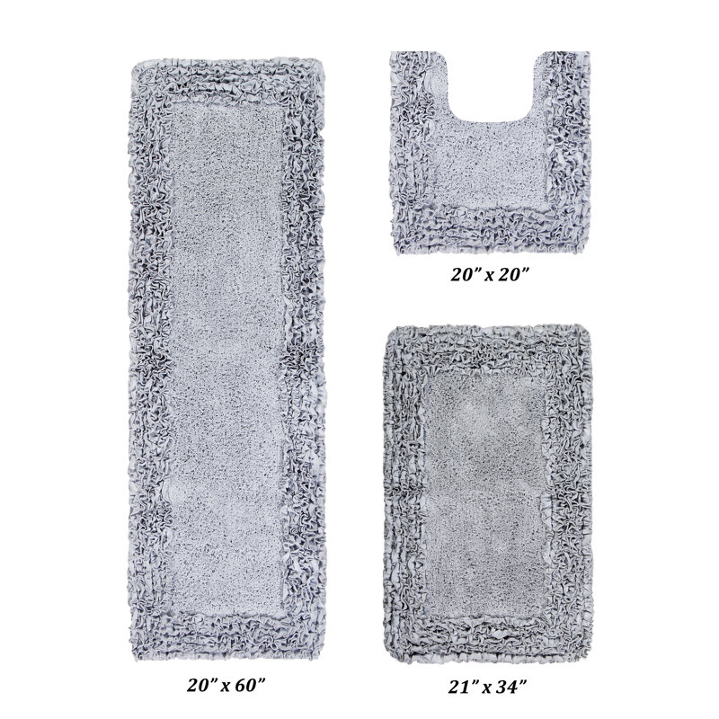 Courson Premium 100% Cotton 3-Piece Bath Rug Sets with Spray Latex Backing, Machine Washable, Luxurious Ruffle Pattern Super Absorbent & Tufted Weave Bath Mat for Bathroom