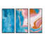 Turquoise et rose, vagues de marbre I - ensemble de 3 peintures sur toile à cadre flottant-1264062110-1264062100