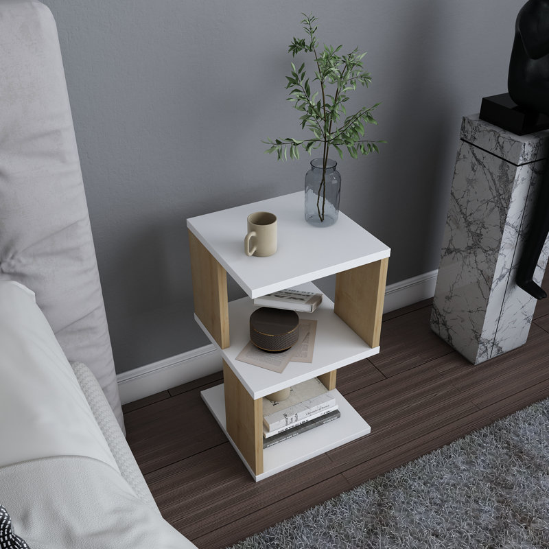 Carter Ergonomic Nightstand, Oak/White
