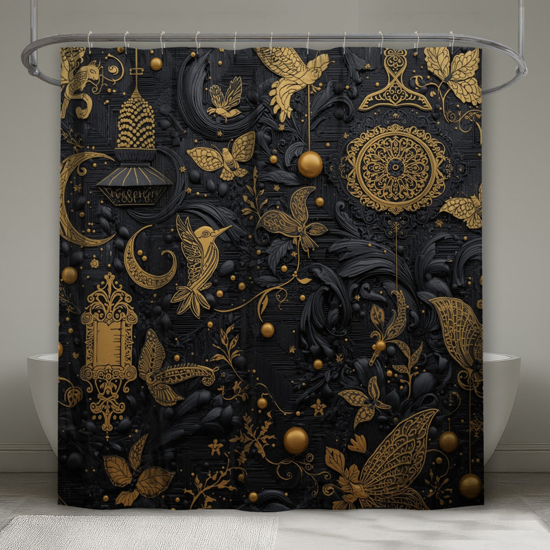 Rideaux de douche décoratifs or noir très longs, L 70 po x H 84 po