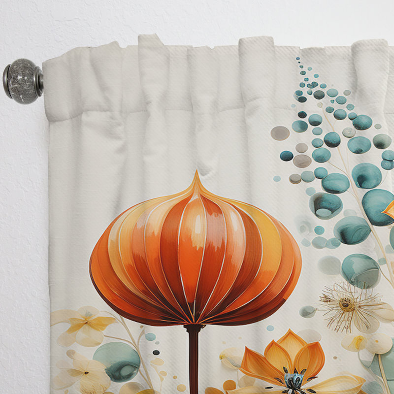 Tinh Colorful Mid Century Midcentury Botanicals I - Modern Velvet Curtain - Room Darkening - 1 Panel, 52" W x 63" L