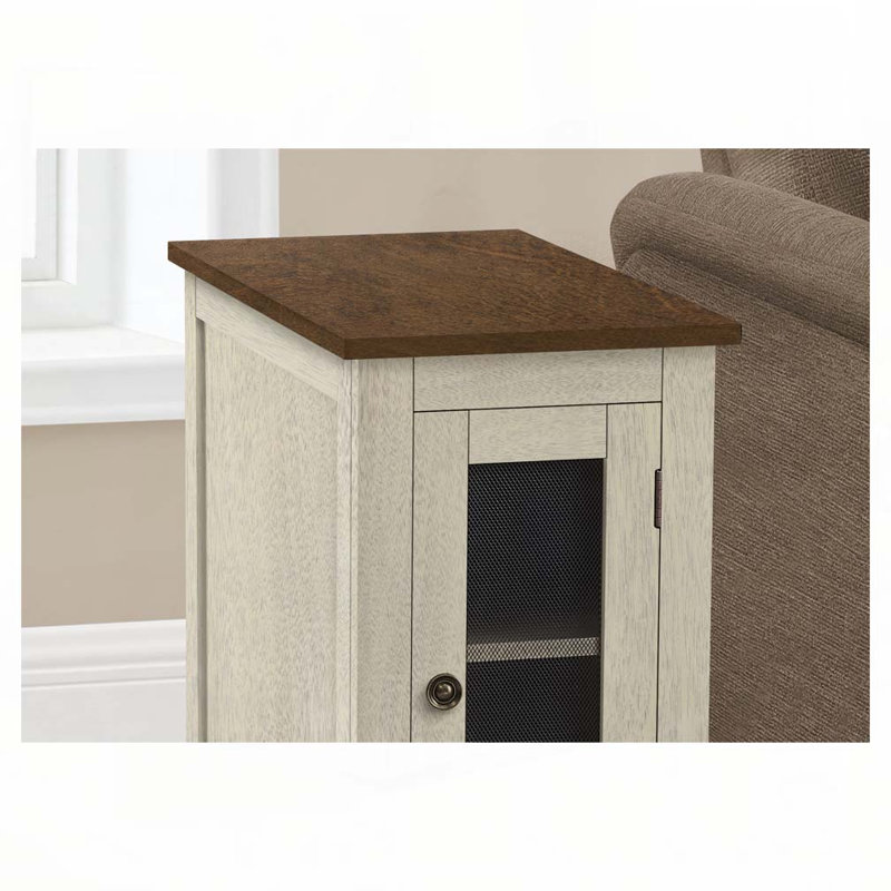 Table d'appoint avec rangement, table de bout, table d'appoint et table de chevet, Blanc antique / brun