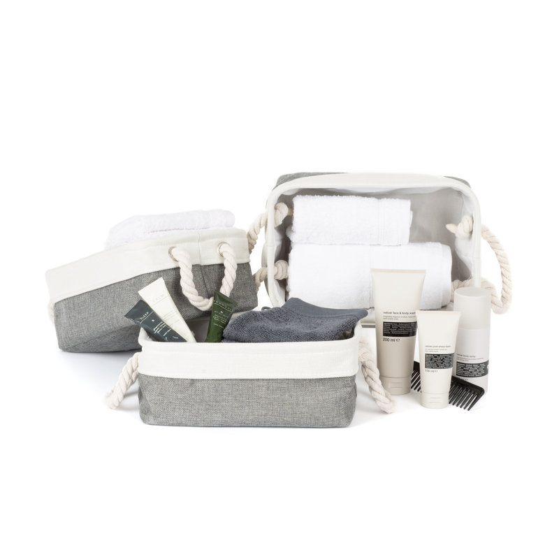 Laundry 3 Canvas Laundry Basket with Handles, Grey/White