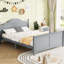 Lit plateforme gris avec tête de lit, garde-corps et grand espace de rangement encombrant gris-129982934-129982936