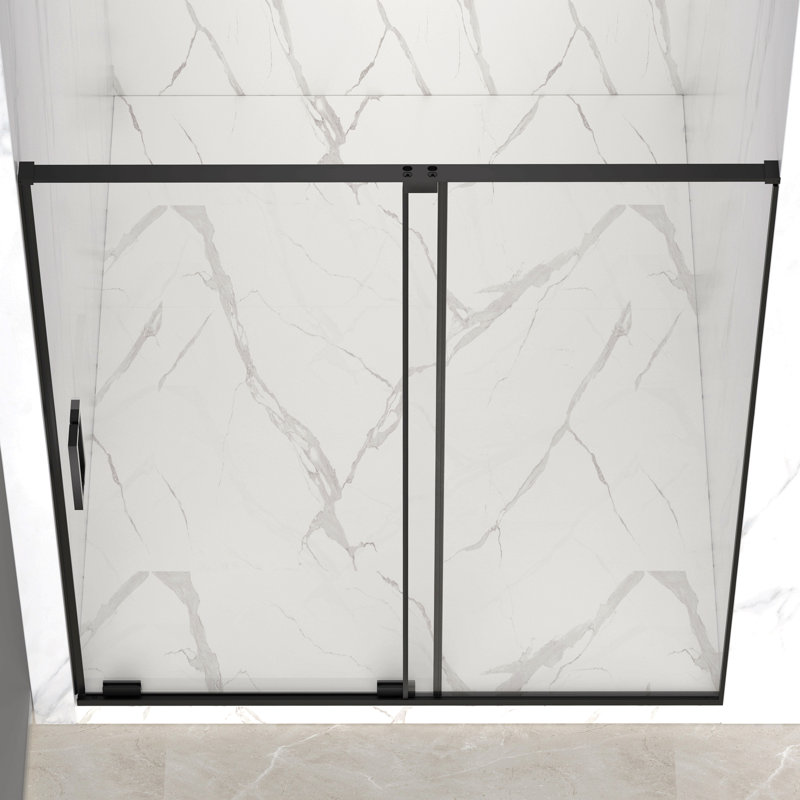 56-60" W X 72" H Semi-Frameless Sliding Shower Door, 5/16"(8Mm) Clear Scgg Tempered Glass, Matte Black Finish, Cut Adjustable Width 4"