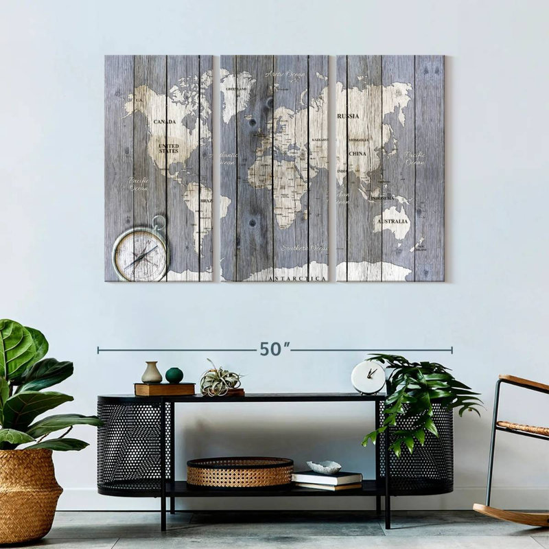 " Rustic Wood Map " 3 - Pieces, 32" H x 50" W x 1.25" D