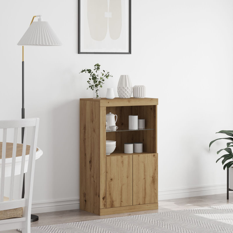 Side Cabinet with LED Lights Storage Sideboard Cupboard Engineered Wood, Artisan Oak