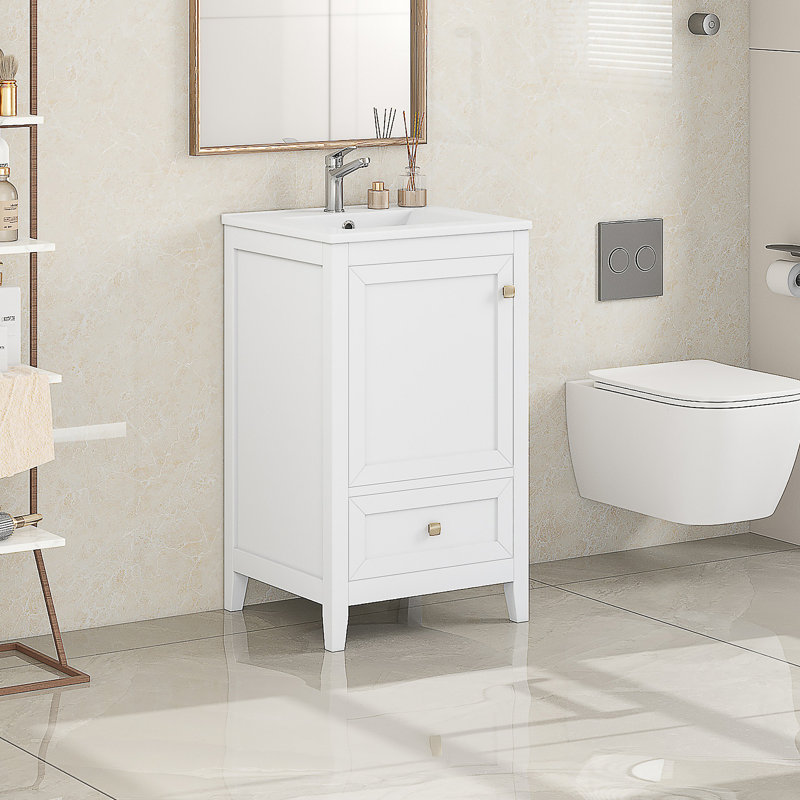Meuble-lavabo de 20 po avec lavabo, armoire de salle de bain avec porte à fermeture douce, support de rangement et tiroir