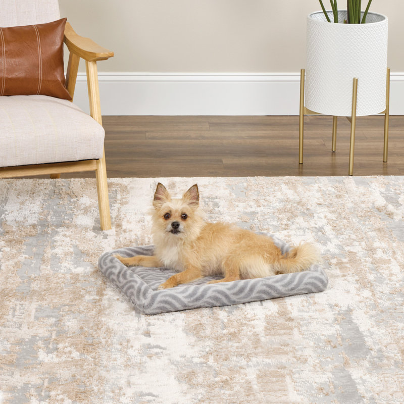 Gray Polyester Wave Pattern Bolster Pet Bed for Medium Breeds