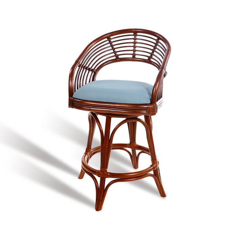 Tabouret pivotant Danetra, Bleu clair / cadre brun rouge, Tabouret de bar (siège d'une hauteur de 32 po)