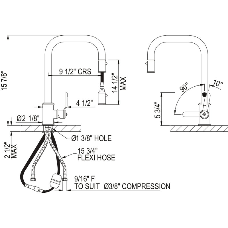 Armstrong™ Pull-Down Kitchen Faucet With U-Spout, Unlacquered Brass