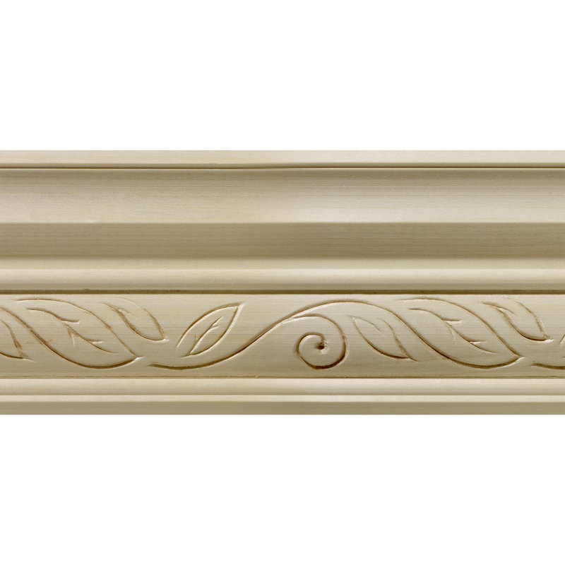 96'' Unfinished Hardwood Crown Moulding with Leaf Scroll Design