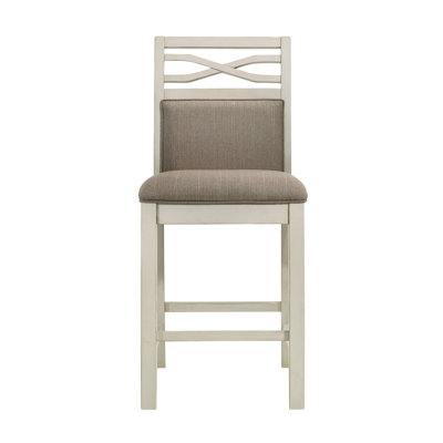 Ensemble de 2 chaises à hauteur de comptoir, siège et dossier rembourrés en tissu de style champêtre décontracté gris