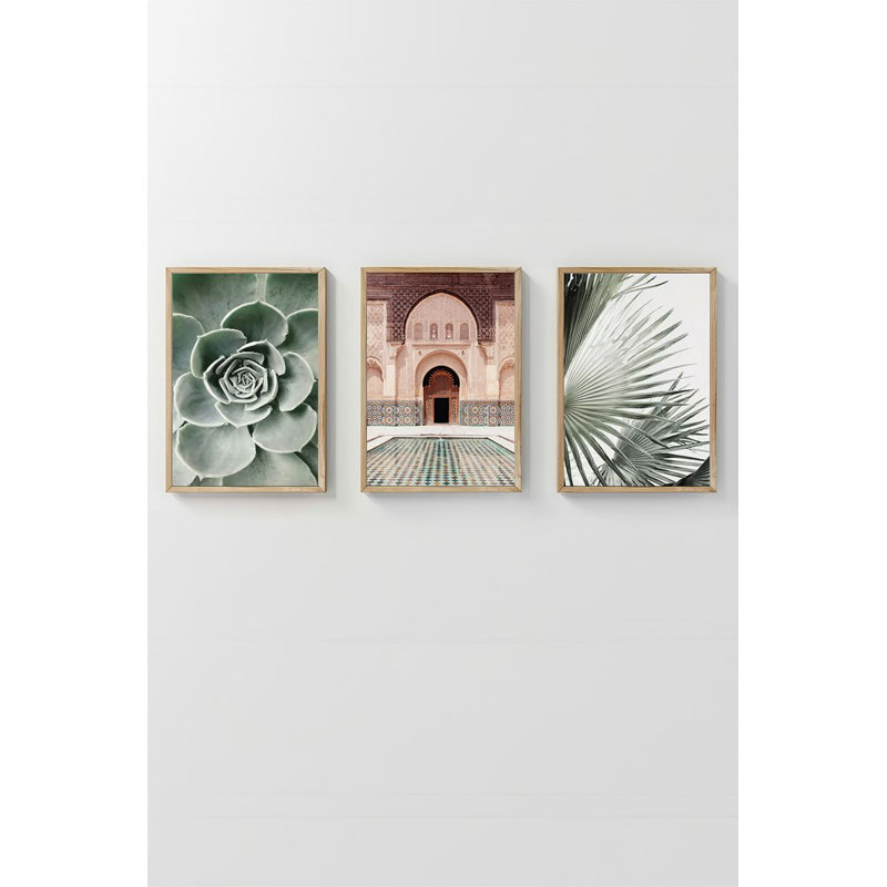 Ensemble de 3 peintures élégantes encadrées décoratives, 12,9 po x 18,9 po | Cadre 100% bois massif (épaisseur: 0,8 pouce), œuvre d'art 100% MDF | Impression numérique éclatante, parfaite pour la décoration de salon et de bureau