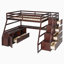 Lit mezzanine double avec 7 tiroirs, 2 tablettes et un bureau