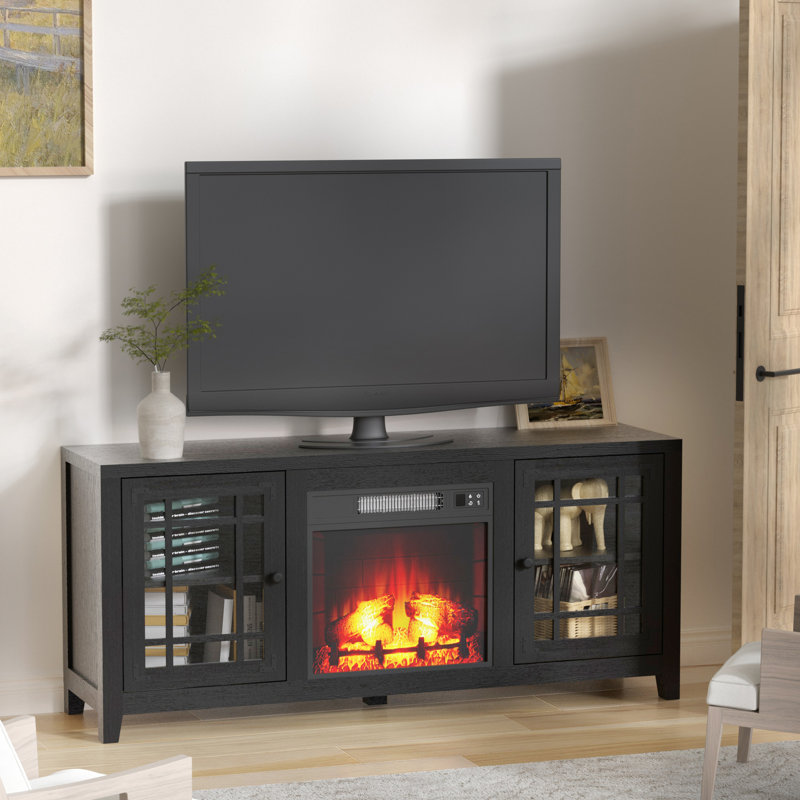 Meuble télé avec foyer 56,2 po Vallee, Noir