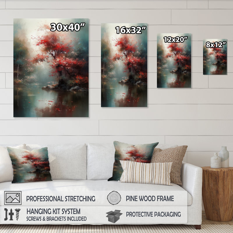 Nayna Red, charmante cerise Lilly sur toile, Cadre photo noir, H 20 po x l 12 po x P 1 po
