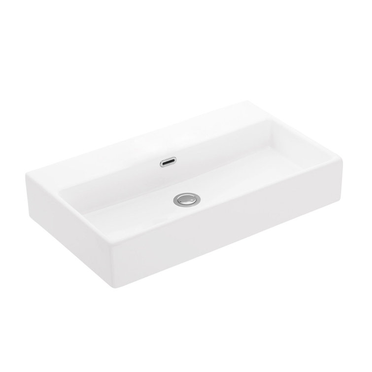 WS Bath Collections Quattro 16.4'' Matte White Ceramic Rectangular Bathroom Sink with Overflow