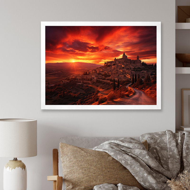 Kokou, Espagne, lever de soleil sur toile, H 16 po x l 32 po x P 1 po, Cadre simple blanc