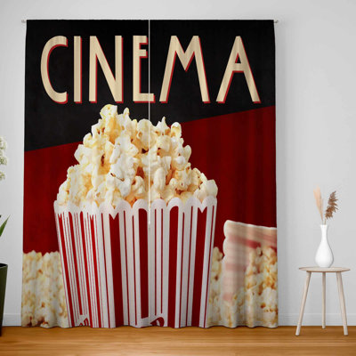 Popcorn on Movie Poster Blackout Window Curtain Pair | Decor