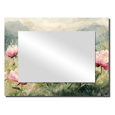 Pivoines dans la prairie alpine II - miroir mural floral - imprimé sur métal