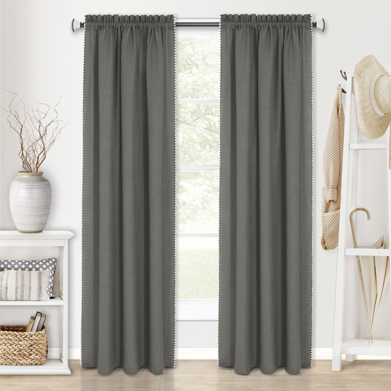 Gray Polyester Light-Filtering Rod Pocket Window Curtain Panel, 84" Length