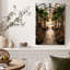 Serre en fer avec plantes suspendues et vue sur le port - Tableau sur toile-573463411