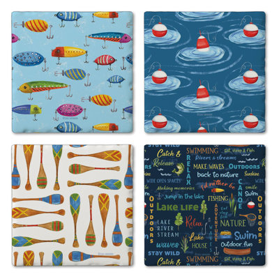 Lake Living 4 Pack Assorted Tumbled Tile Stone Coasters