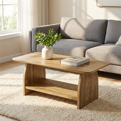 47-inch Double-tier Rectangular Coffee Table For The Living Room, Featuring Storage Space And Rounded Corners For Safety, Perfect For The Living Room