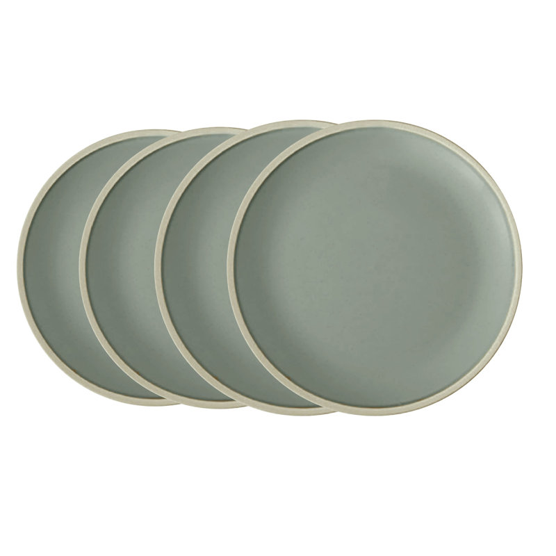 Service de vaisselle en céramique Morandi de Ebern Designs, paquet de 4, ensemble de 4 assiettes plates en carbone bleu mat parfait pour la cuisine, le patio et les ensembles repas