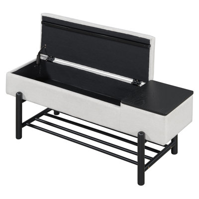 47.2" Farmhouse Upholstered Storage Bench With Hidden Compartment