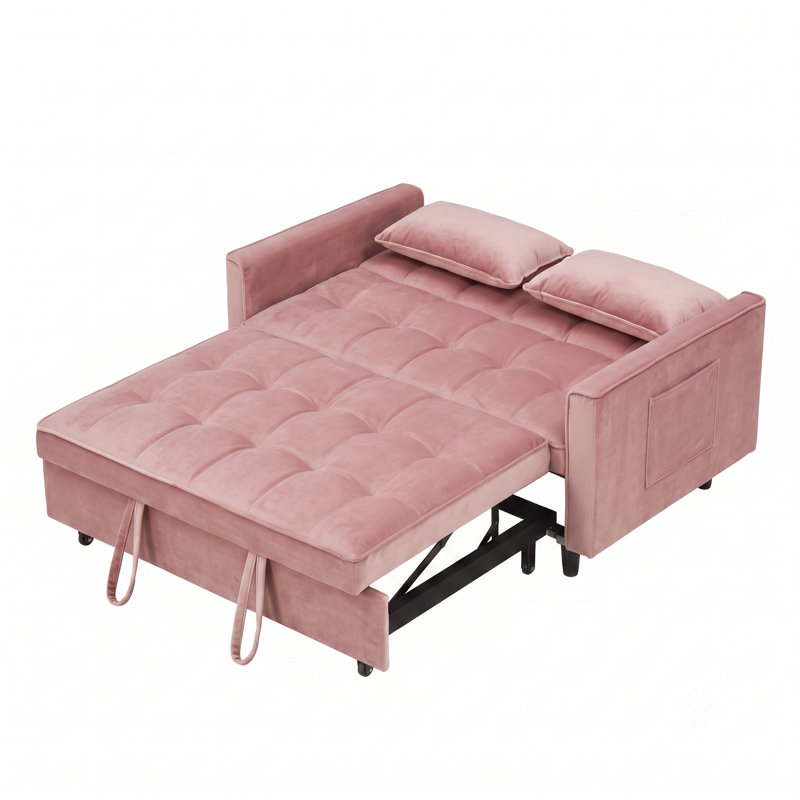 Petit canapé-lit convertible 3 en 1 avec dossier, coussins et poches latérales, meubles de salon, Pink