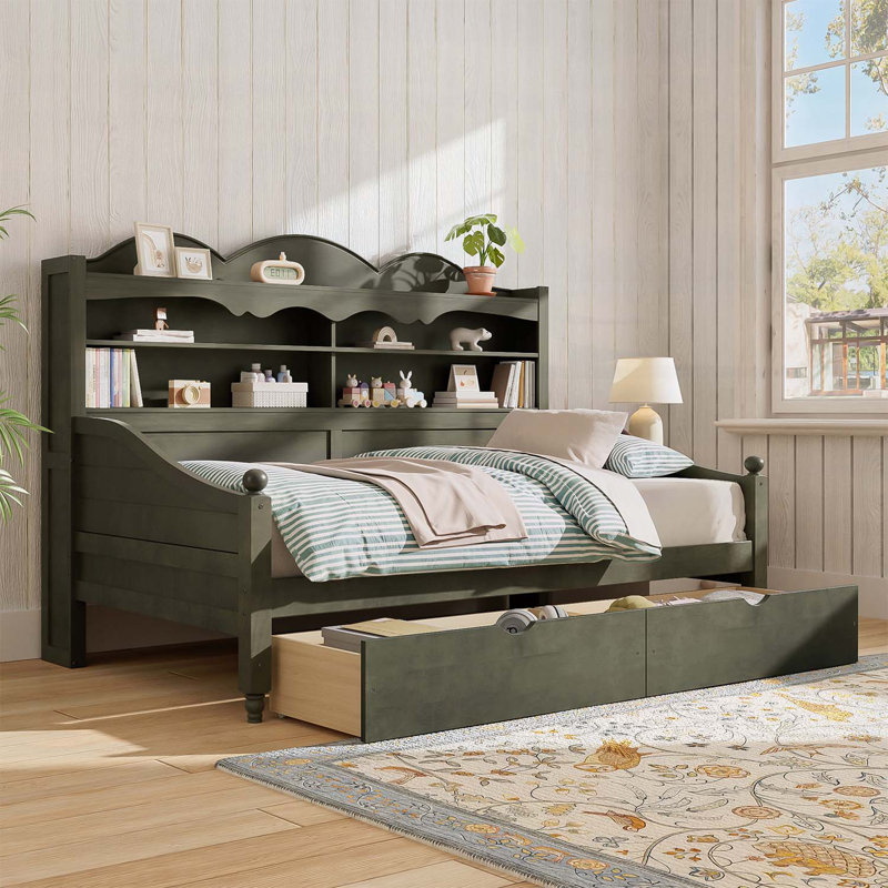 Lit de jour simple en bois avec tiroirs de rangement, aucun sommier nécessaire, Antique Grey