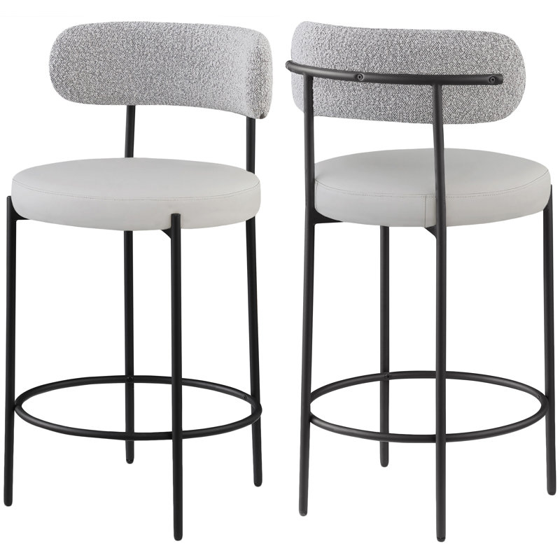 Beacon Upholstered Counter Stool with Metal Frame, Taupe Vegan Leather And Boucle Fabric