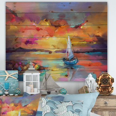 Coucher de soleil avec des reflets colorés II - reproduction d'art sur bois sans cadre