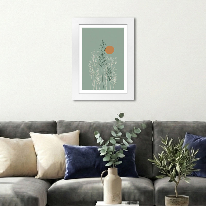 Wall Art Home Decor Scandinavian botanical line drawing minimal sage green and terracotta stems, fine Giclee Art Print for modern spaces 1 Piece Wall Art