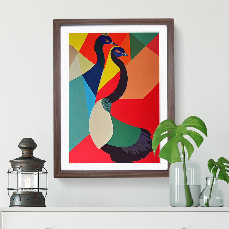Abstract Peacocks No.2 - Wall Art, 34cm H x 25cm W x 2cm D, Walnut Framed