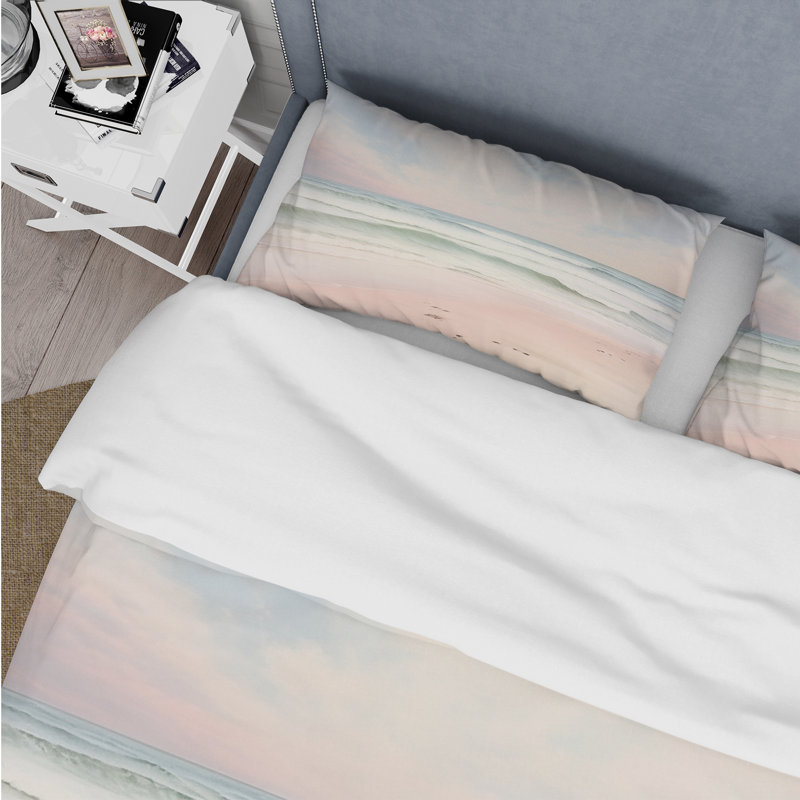 Ensemble de housse de couette Ocean Tranquility Tender Pink Pastel Sunrise I - Coastal Microfibre