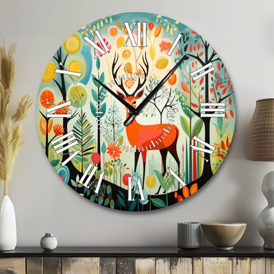 Horloge murale verte Mid-Century Nature I - Animaux