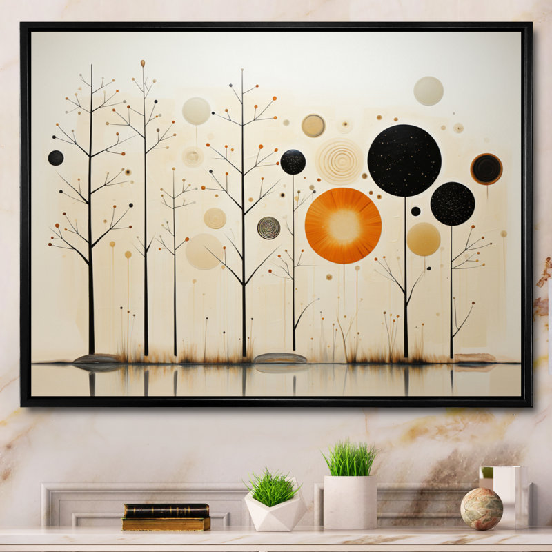 Art mural minimaliste beige du milieu du siècle - oasis minimaliste, H 16 po x l 32 po x P 1 po, Cadre flottant noir